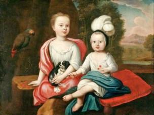 1650-90 Unknown artist Young Children with a Spaniel and a Parrot