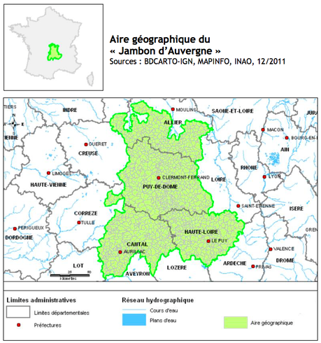 Aire géographique du Jambon d'Auvergne IGP