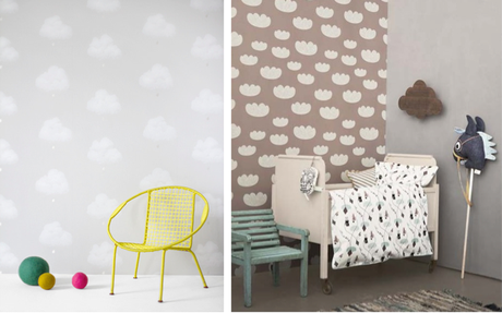Papier peint Nuage de coton de chez Bartsch et papier peint Cloud dans une chambre d'enfant design Ingela P Arrhenius pour Ferm Living