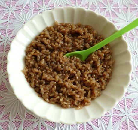 risotto de riz de konjac chocolat et cacahuète à 10 kcal (diététique, allégé, sans oeuf ni beurre ni sucre et riche en fibres) P1290636