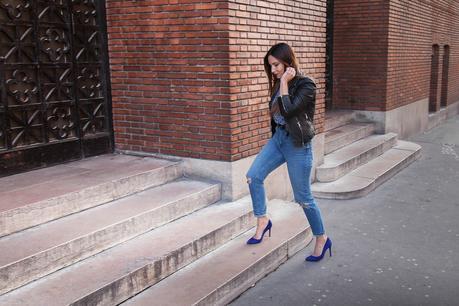 casual chic outfit with leather and jean