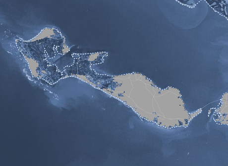 Si les émissions de Gaz à effet de serre se poursuivent sans relâche... L'Ile de Ré avec une hausse du niveau de la mer de 2 mètres. Doc. Climate Central