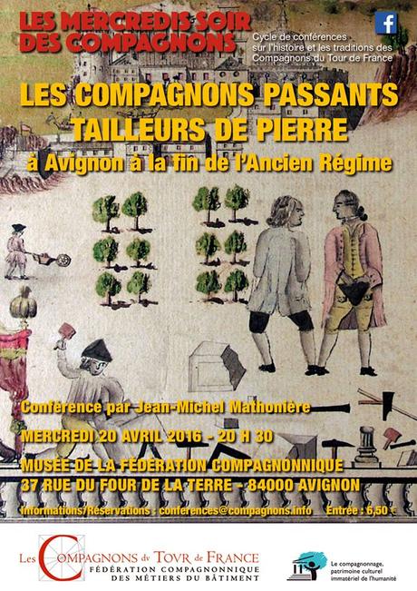 Avignon : conférence sur les Compagnons Passants tailleurs de pierre le 20 avril.