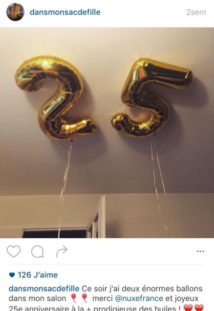 Instagram dans mon sac de fille blog beauté nuxe huile prodigieuse 25 ans ballons