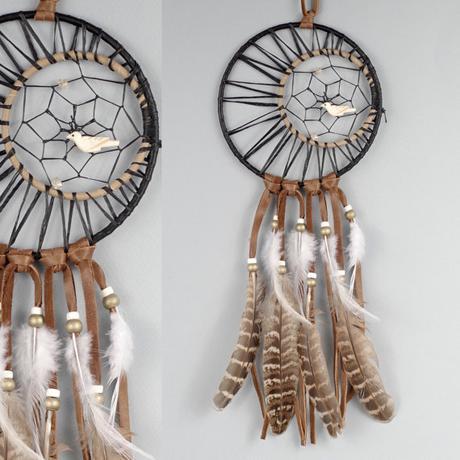 Crescent Moon Dream Catcher, Black and Brown Dreamcatcher, Bohemian Dreamcatcher, Boho Wall Hanging