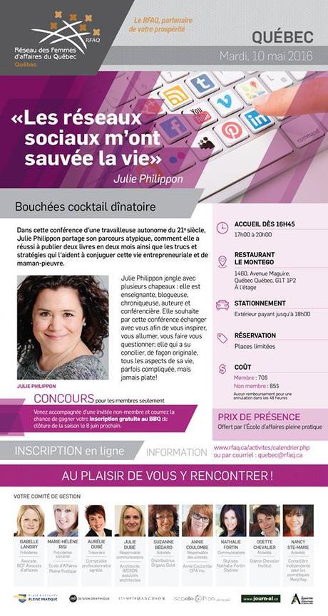 Conférence + cocktail dînatoire le 10 mai à Québec! #RFAQ