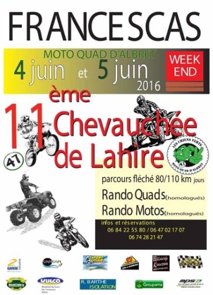 Rando moto, quad et SSV du Moto Quad d'Albret (47) à Francescas le 4 et 5 juin 2016