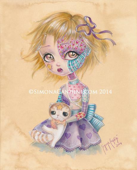 Duo de Blog Angel : Inspiration Simona Candin Little Stars à tirage limité signé numéroté pop lowbrow de Simona Candini Broken Doll Patchwork surréaliste gros yeux art