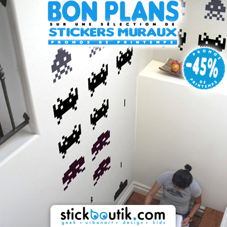 Stickboutik.com - Stickers géants Space Invaders Noir à -45%