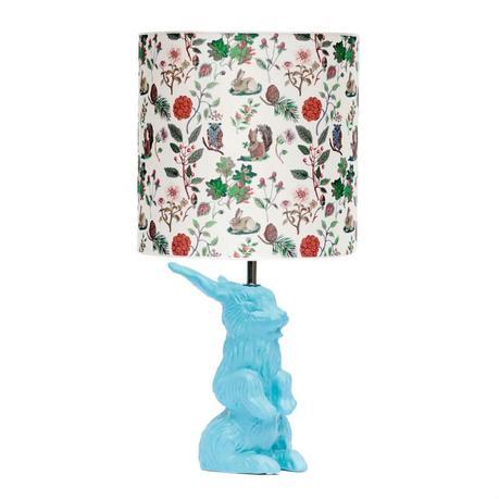Lampe de table lapin bleu et abat-jour fleuri