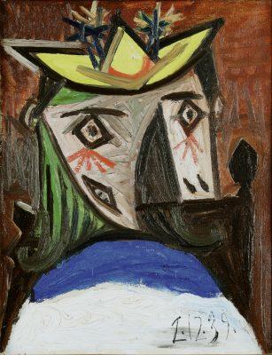 Pablo Picasso Tête de femme, 1939 Huile sur toile, 35 x 27 cm Anthax Collection Marx, prêt de longue durée à la Fondation Beyeler, Riehen/Basel © Succession Picasso / 2016, ProLitteris, Zurich 