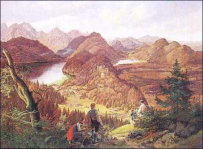Hohenschwangau vu en 1856 du futur emplacement de Neuschwanstein