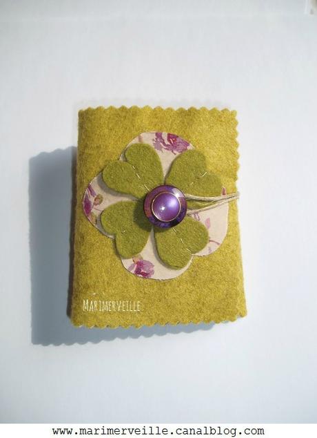 Couverture carnet couture Marimerveille aux roses Duo Vert prune