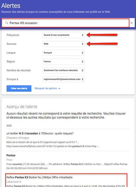 google alerte occasion