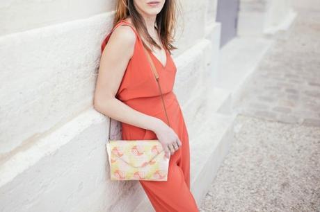 Pochette NAO à motifs jaune, rose et corail. Fait-main à Paris. Printemps été 2016 mode éthique création mode design sac à main made in France