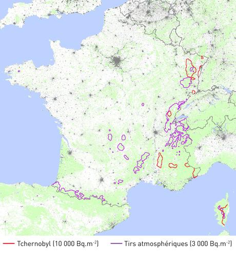 ​Zones d'étude de la rémanence de la radioactivité artificielle