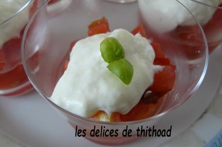 verrine aux 2 tomates et sa mousse au basilic