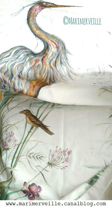 toile peinte à la main conte textile marimerveille