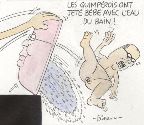 Dessin réalisé après la défaite de Bernard Poignant aux dernières municipales ; de fait, si les Quimpérois ont élu Jolivet, ce n'est pas par amour pour ce dernier...