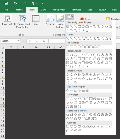 Formes dans Excel