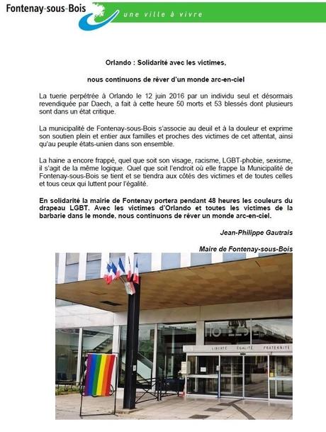 Fontenay-sous-Bois solidaire des victimes de la tuerie homophobe d'Orlando