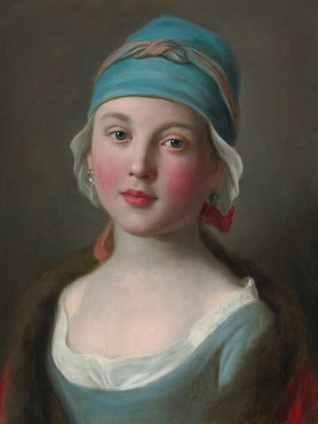 Jeune fille russe avec robe et coiffe bleues, par Antonio Rotari 