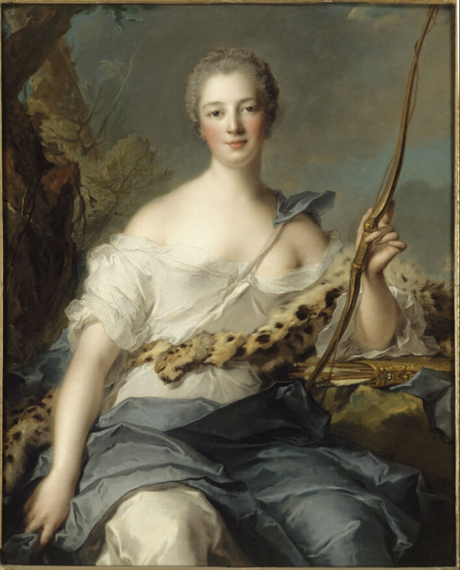 Jeanne-Antoinette Poisson, marquise de Pompadour, en Diane Chasseresse par Nattier (collections du château de Versailles)