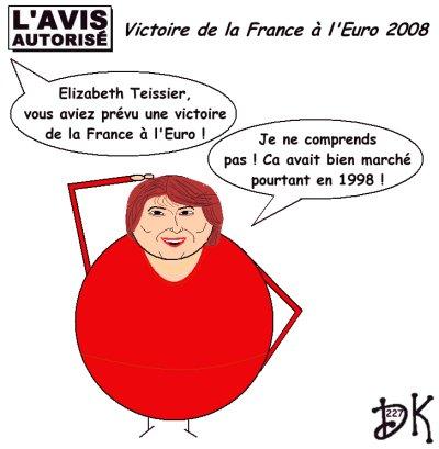 Tags : Elizabeth Teissier pas nue et tant mieux, prédictions, astrologie, astrologue, équipe de France de football, Euro 2008, élimination, France-Italie, erreurs, superstition, 11 septembre 2001, SIDA, Raymond Domenech, dessin humour