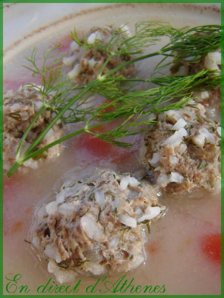 SOUPE : Yiouvarlakia avgolemono (ou soupe de boulettes au citron)