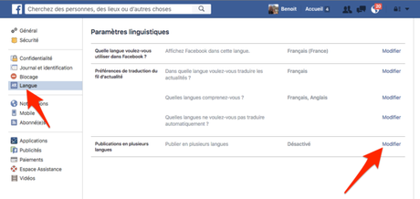Facebook propose les mises à jour de statuts multilingues