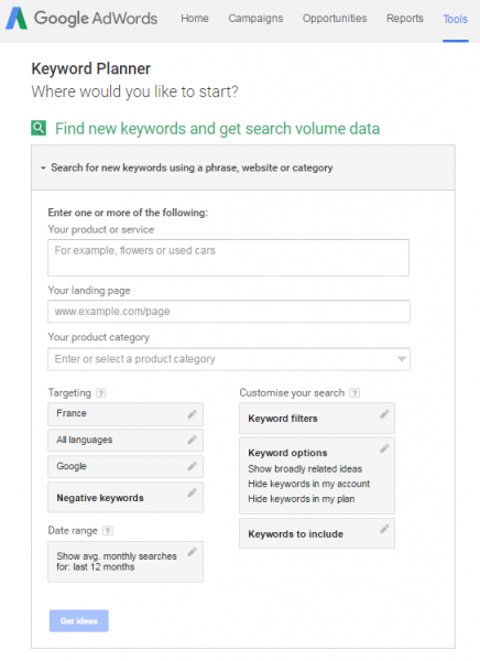 google adwords planner