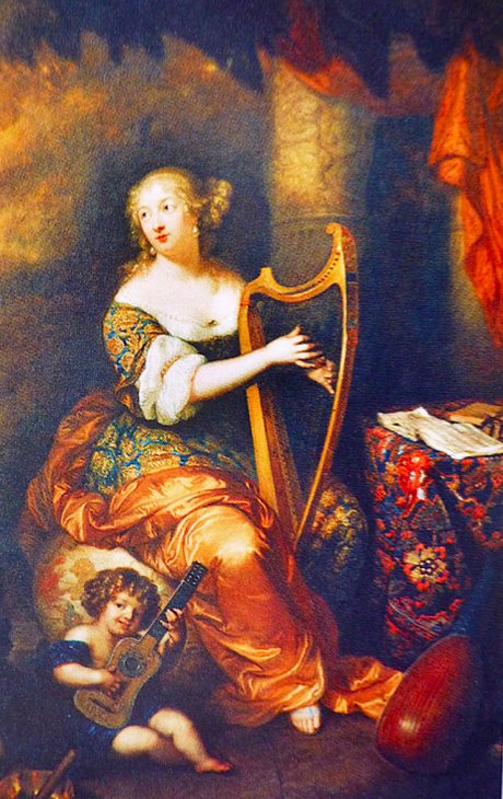 Madame de Montespan jouant de la harpe, par Caspar Netscher, 1671