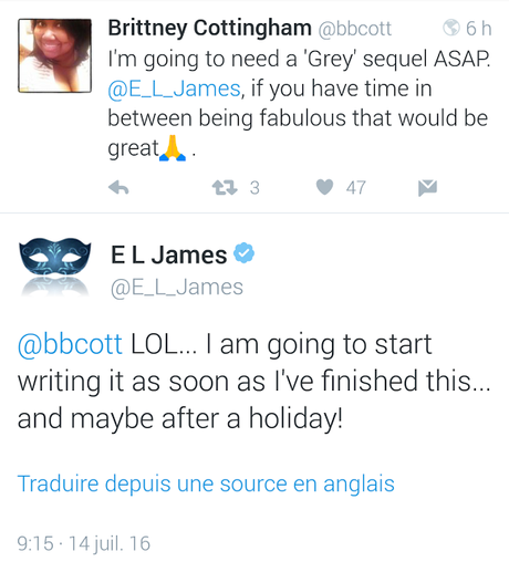 Excellente nouvelle : EL James va écrire Grey 2 bientôt