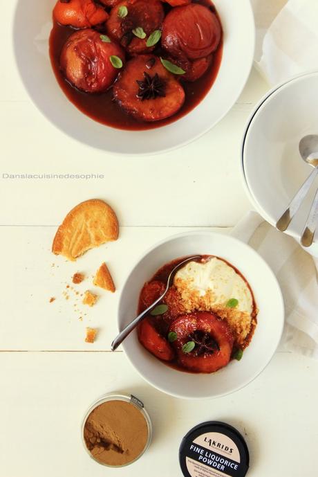 Pêches et abricots rôtis au Porto et à la réglisse
