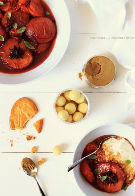Pêches et abricots rôtis au Porto et à la réglisse