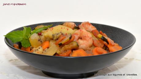 Wok de Légumes aux Crevettes et au Kiwi Zespri.