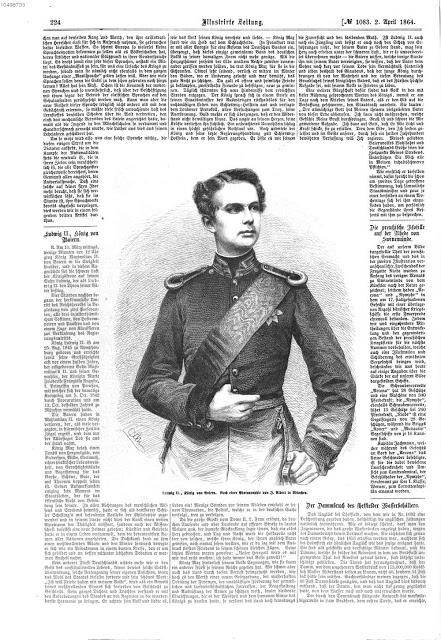 Le Roi Louis II de Bavière, un dessin de 1864 (Illustrirte Zeitung Leipzig)