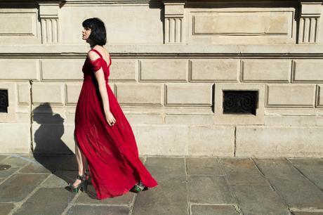 Scarlett girl in red dress