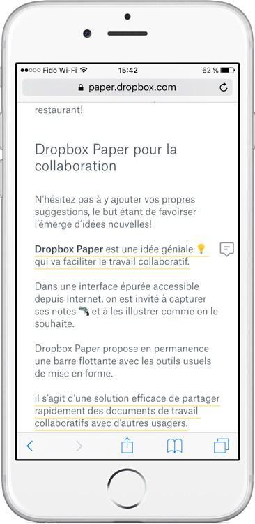 Dropbox Paper sous iOS 10: remplacer Evernote