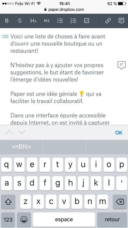 Dropbox Paper sous iOS 10: remplacer Evernote