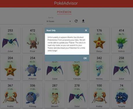 Pokémon GO : PokéAdvisor fermé par Niantic Pokéadvisor fermé par Niantic Pokémon GO 1