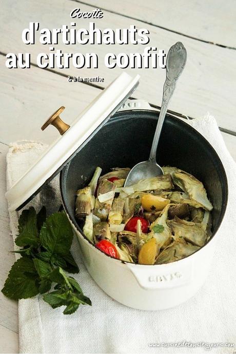 Cocotte d'artichauts au citron confit & à la menthe -©www.cuisinedetouslesjours.com