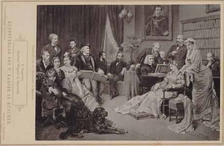 Richard Wagner à la villa Wahnfried avec Cosima et Siegfried, Liszt et le portrait du Roi Louis II