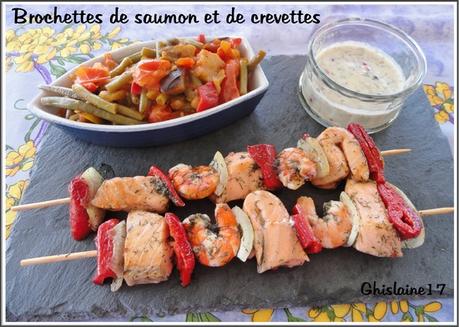 Brochettes de saumon et de crevettes