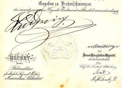 Les signatures du Roi Louis II de Bavière