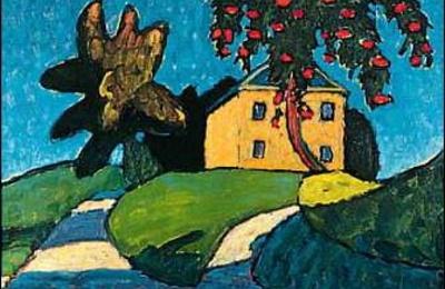 Gelbes Haus mit Apfelbaum