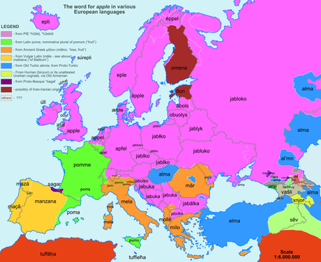 Cartes étymologiques de mots en Europe - Europe etymology maps