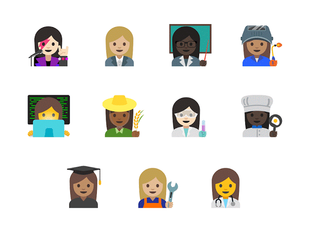 Emoji représentant des femmes exerçant différents métiers