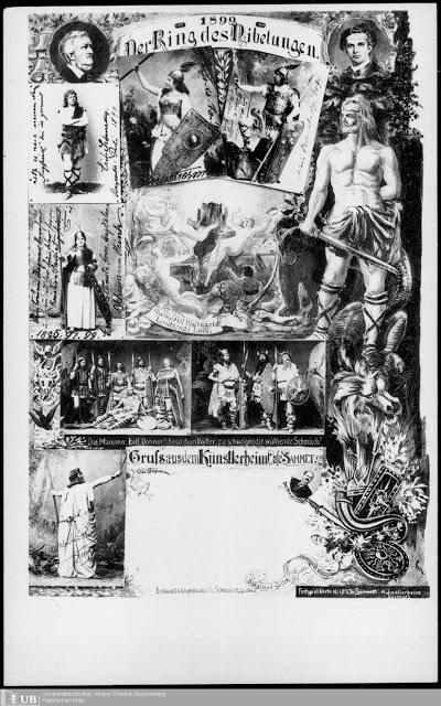 Carte postale commémorative des représentations des Nibelungen pour le Roi Louis II à Bayreuth en 1876