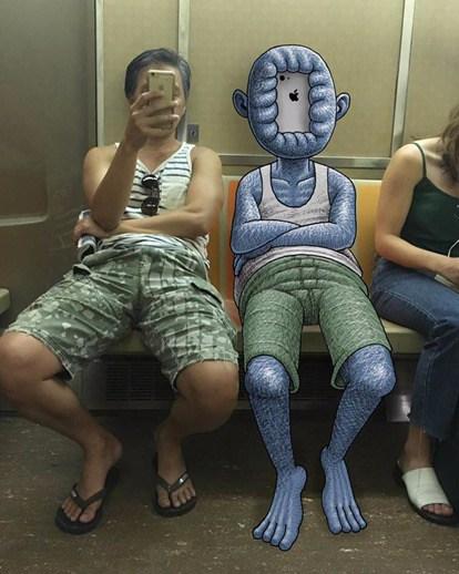 Cet artiste incruste des monstres dans ses photos prises dans le métro new-yorkais